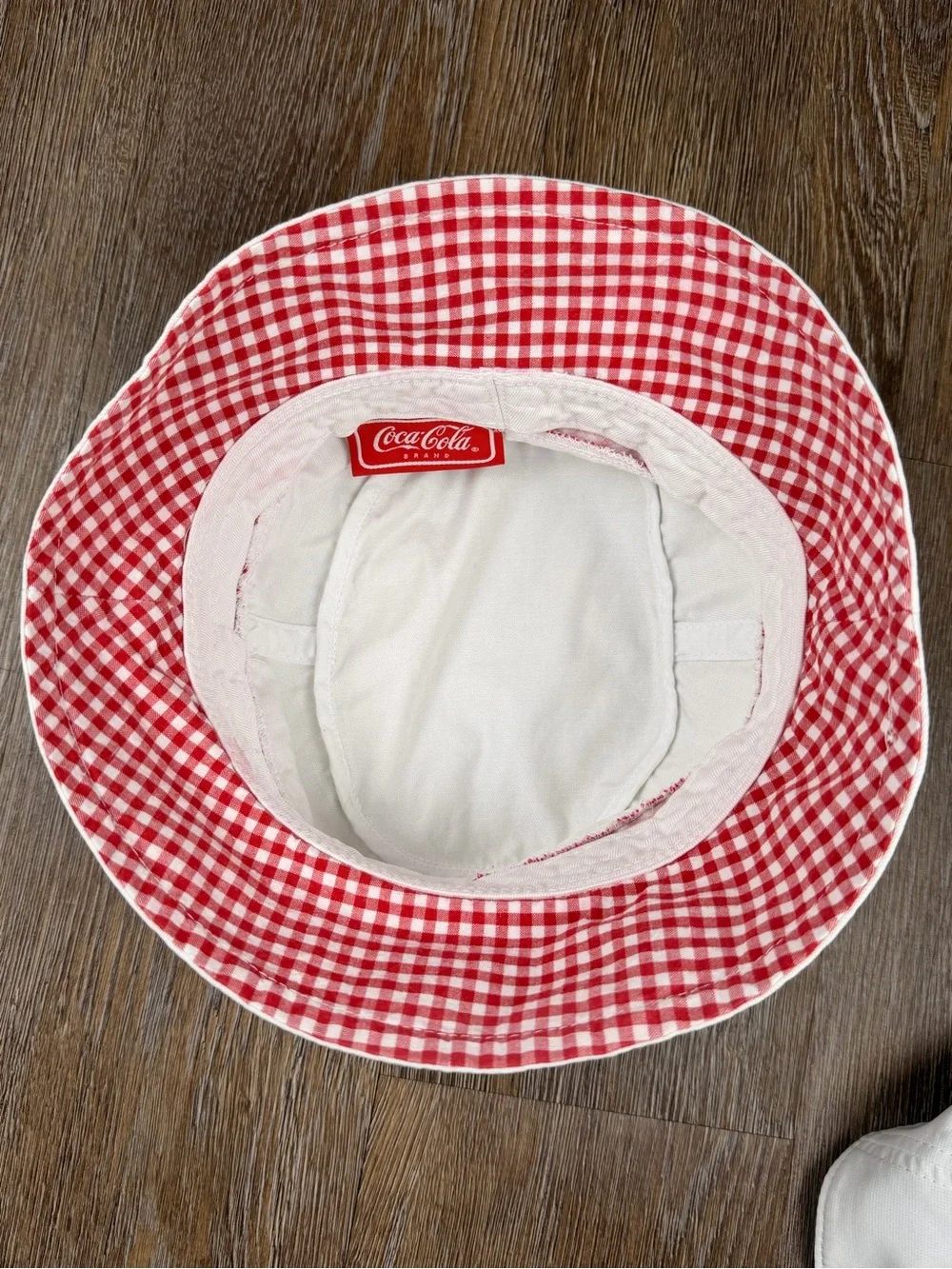 Vintage Coca-Cola Bucket Hat White Red Gingham Embroidered Logo Y2K